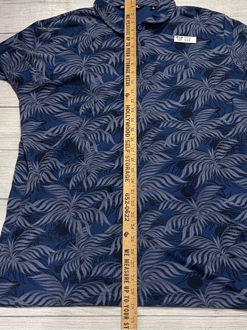 TravisMathew Mountain Down Tropical Palm Print Golf Polo Blue Performance XL - Picture 5 of 6
